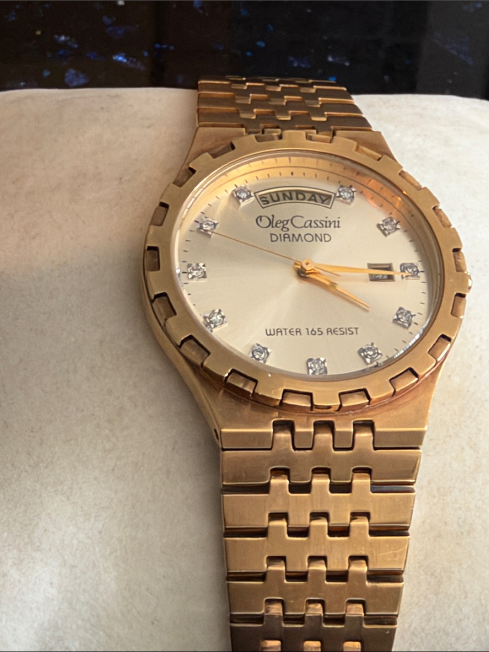 Oleg Cassini Gold-Tone Diamond Accent Watch
